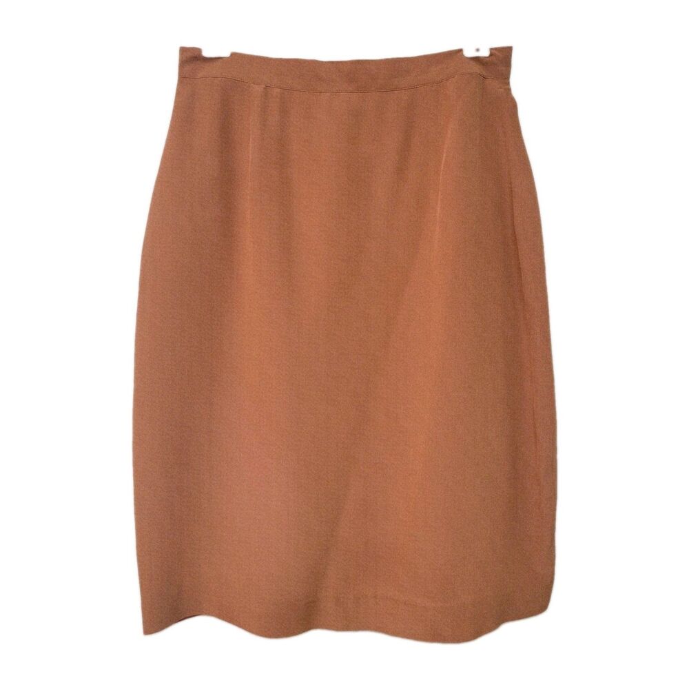 Ellen Ashley 100% Silk Pencil Skirt Size 8 Brown Copper Lined Career Vintage
